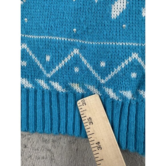 Vintage G.F.C. LTD Sweater Womens Medium Blue White Snowflake Beaded Made USA - Picture 9 of 15